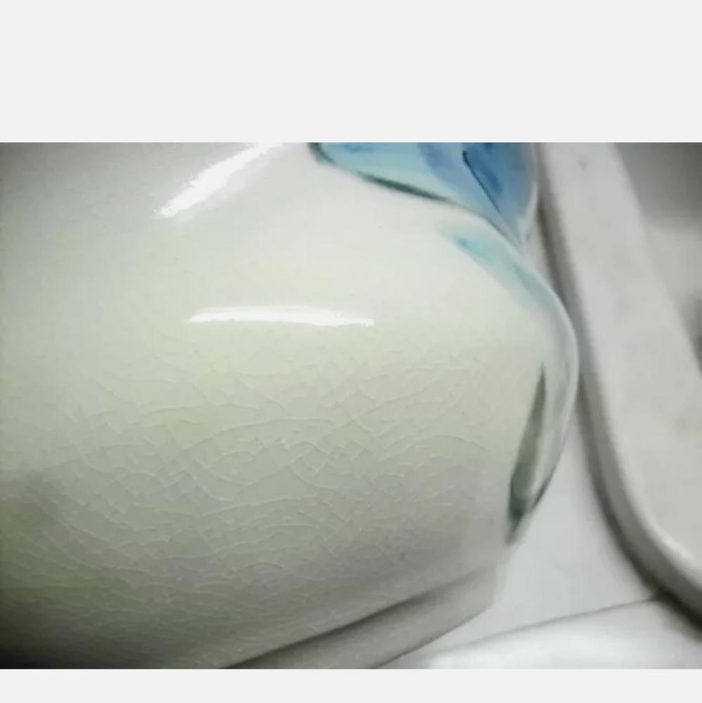 Vintage Signed Art Pottery Bowl S. Burns Cottagecore Hand-Painted Teal Botanical - Picture 3 of 5
